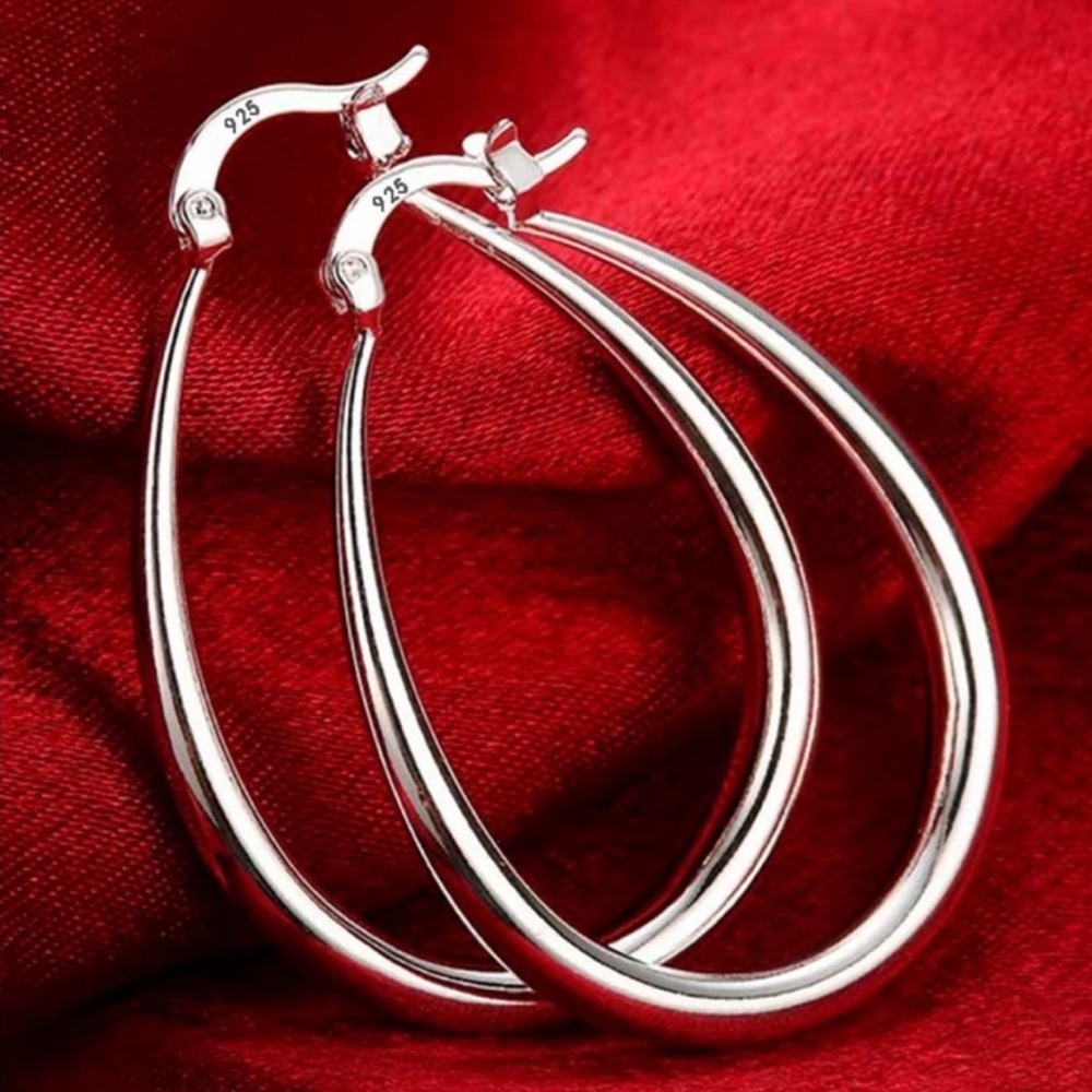 NEW 925 STERLING SILVER OVAL HOOP EARRINGS